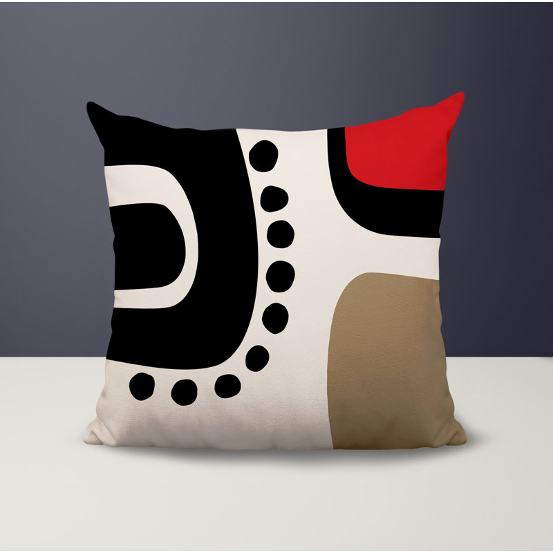 Oreiller carré réversible intérieur / extérieur Tobe Minimalist, H 15 po x l 15 po, Red/Black/Off-White