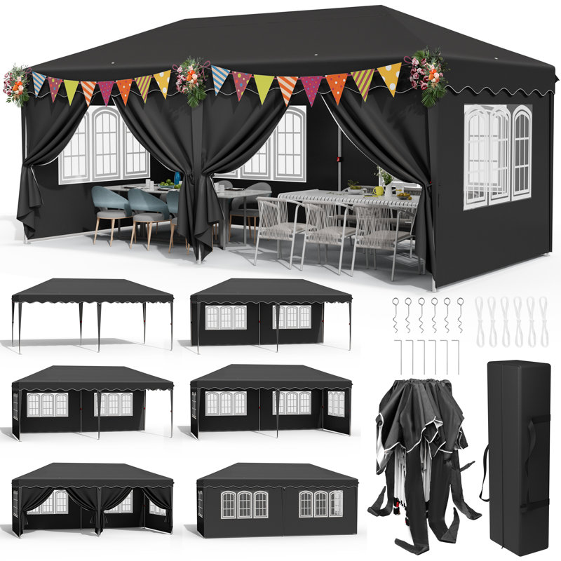 20 Ft. W x 10 Ft. D Steel Pop-Up Canopy, Black