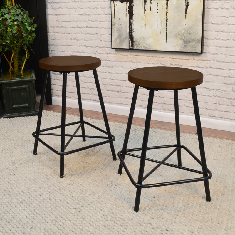 Industrial Black 24-Inch Counter Stool with Space-Saving Backless Design, Elm/Black