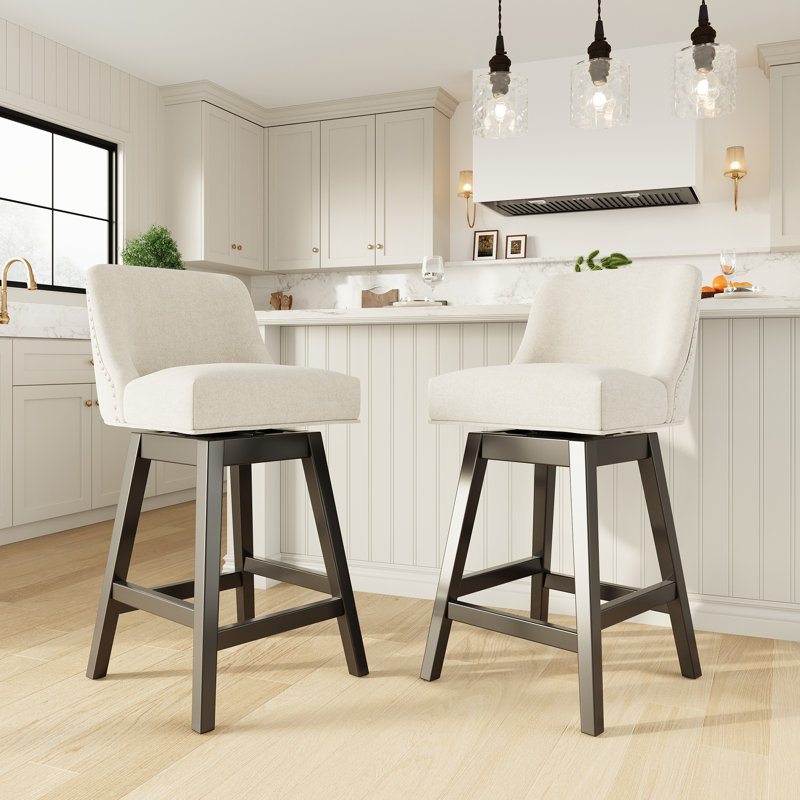 Tabouret de bar 360 ° avec structure en bois massif, Beige