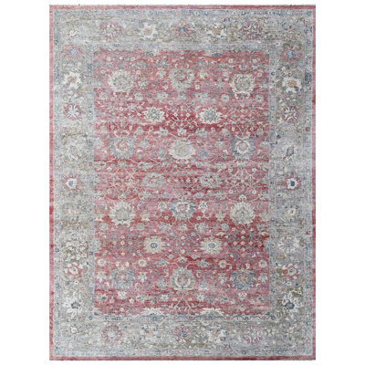Tapis rose et argent noué à la main de haute qualité