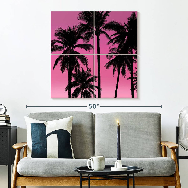 Gillard Palms noir sur rose I, H 32 po x l 32 po