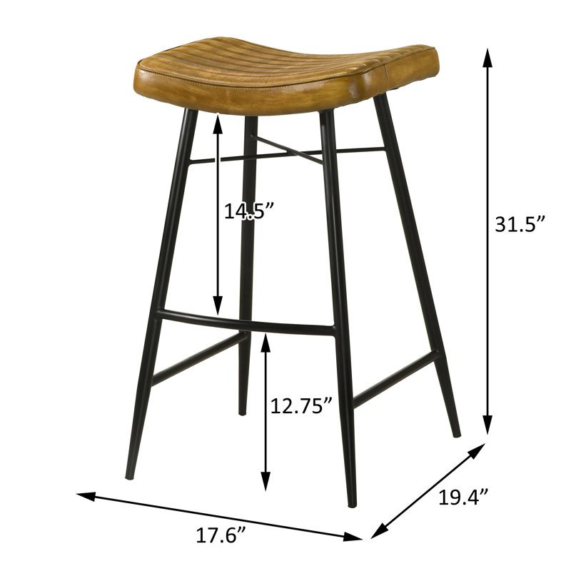 Tabouret de bar rembourré en cuir brun clair (ensemble de 2), Brun, 31.50''