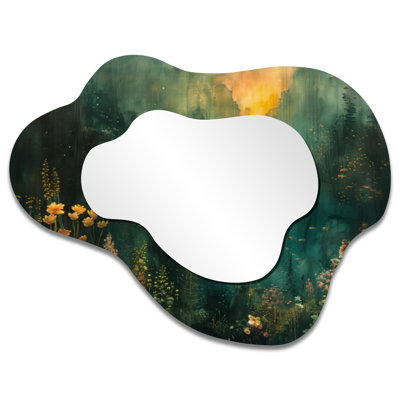 Cottage Cloud-Shaped Wall Mirror – Green Forest Enchantment, Metal Print