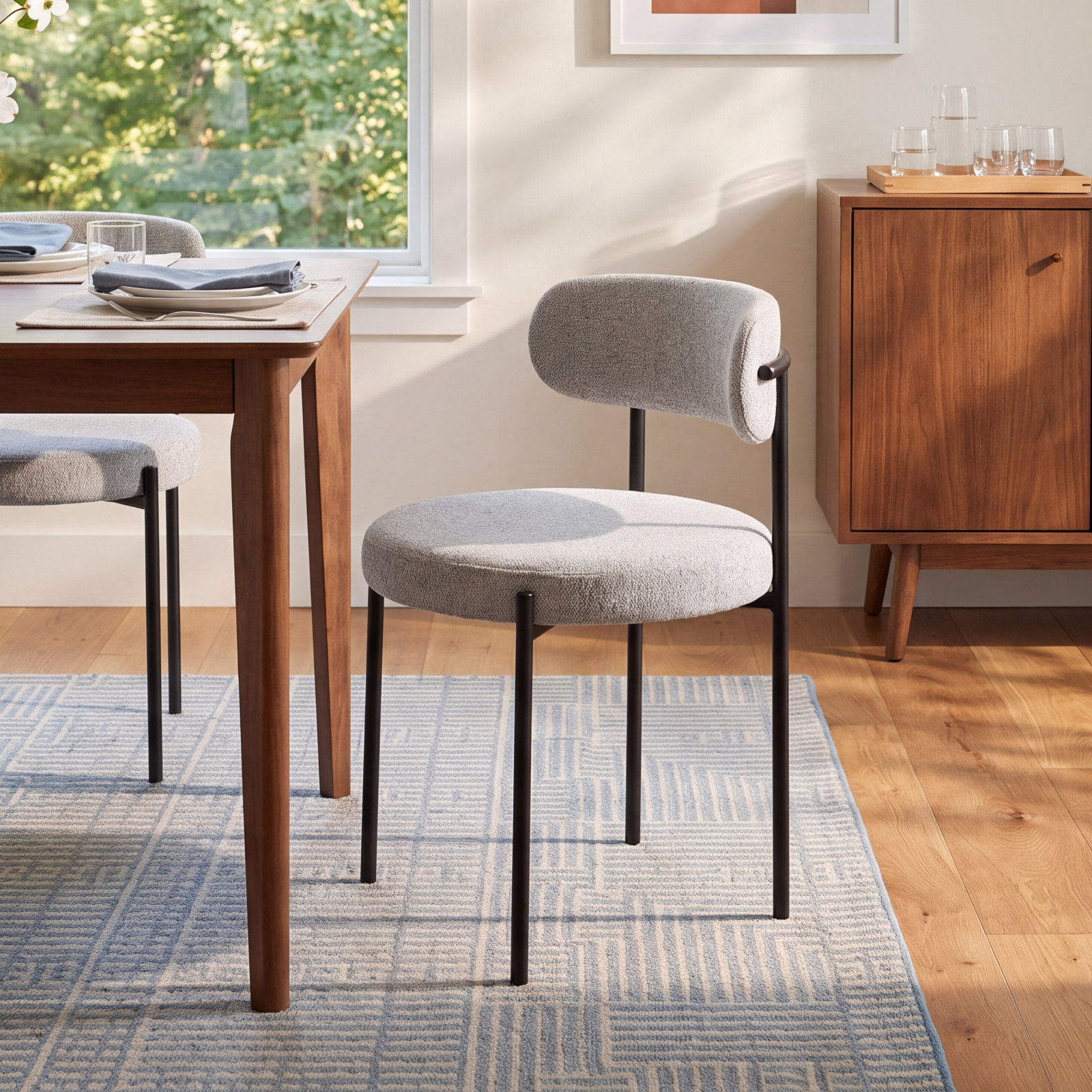 Sherwood Dining Chair, Grey Boucle, Matte Black