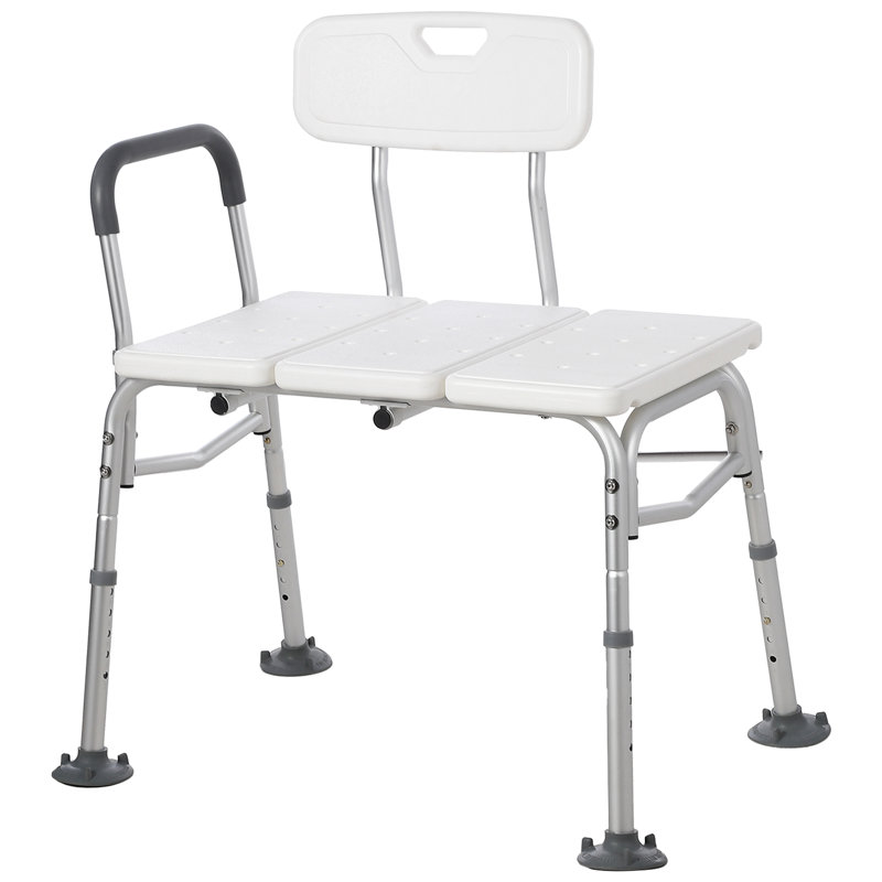Banc de transfert de baignoire pour baignoire, chaise de douche compacte de 300 lb avec dossier et accoudoirs rembourrés, banc de douche à hauteur réglable, accoudoir pour transfert, siège de douche et ventouses pour personnes âgées, personnes à mobilité réduite