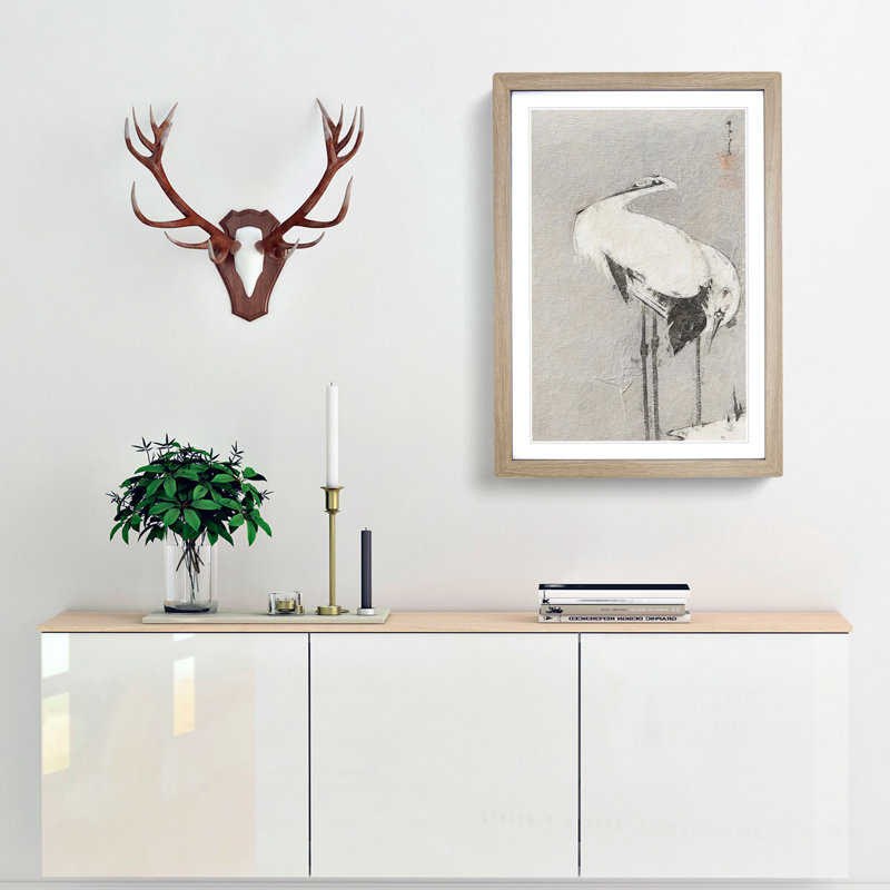 Two Cranes by Ito Jakuchu - Framed Print, 48cm H x 36cm W x 2cm D, Oak Framed