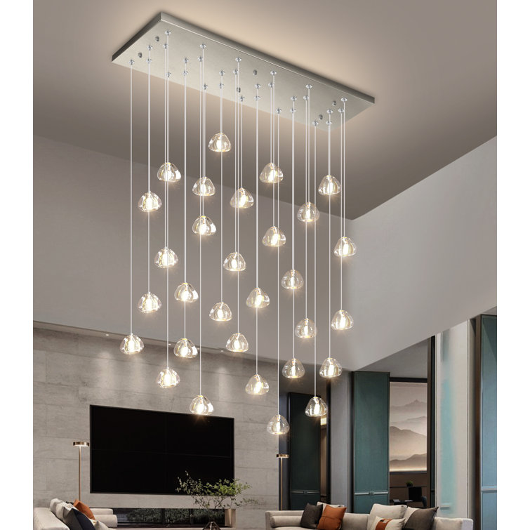 30-Light Rectangular Dimmable Crystal Led Chandelier Adjustable Long Lights