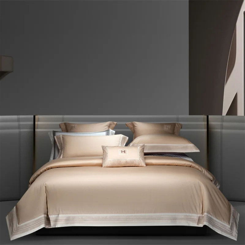 Ensemble de literie Heirloom Harmony en coton égyptien brodé de luxe 1000 fils/cm² - Champagne, Grand lit, Champagne