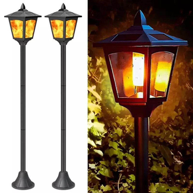 2 Pcs Solar Torch Post Light Flame Outdoor Led Pathway Garden Street Light