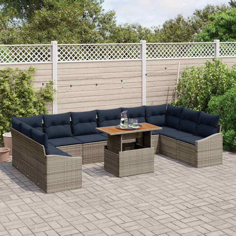  Ensemble repas de jardin avec coussin manuel 11 pièces gris et bleu marine, Coussin bleu marine / structure grise