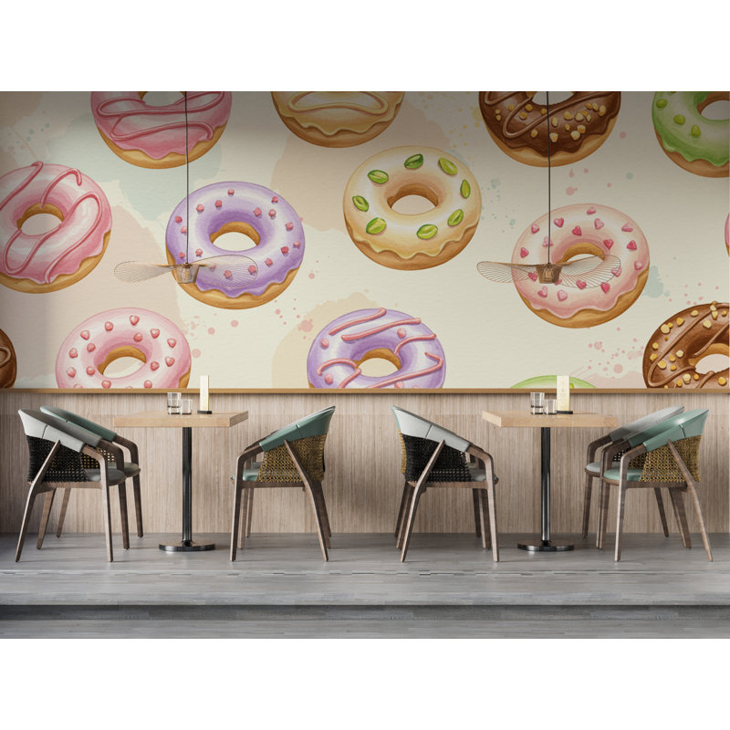 Murale à motif de beignet pastel - Papier peint amovible inspiré du dessert pour la cuisine, le café et la chambre d'enfant 710RS (Peel-N-Stick) RS710
