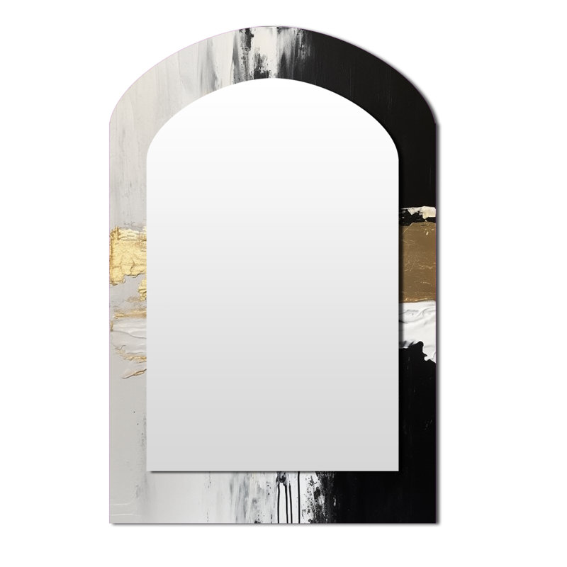 Horizontal Dimensions Abstract Gold Black - Abstract Painting Arch Decorative Wall Mirror, Gold Asymmetrical Large Mirror, Printed Metal Art