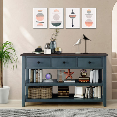 Cevat Rustic Console Table With 2 Open Shelves And 3 Drawers - Storage Entryway Table For Farmhouse Or Cottage Decor