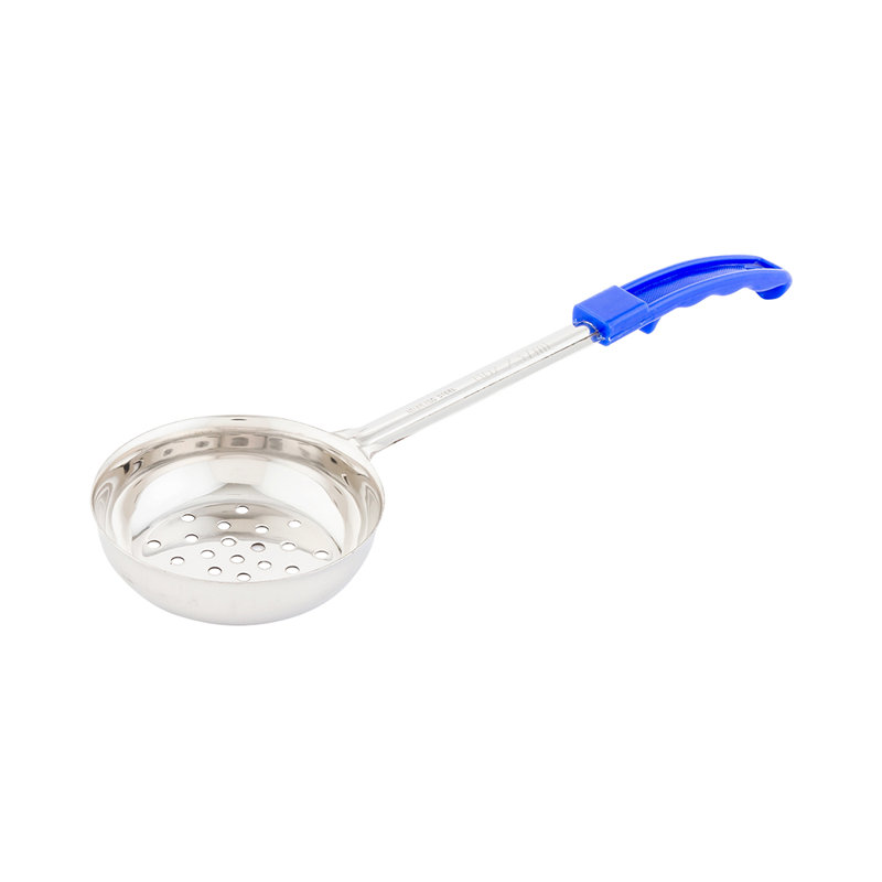 Louche à portion de 8 onces et 1 cuillère de service perforée - poignée bleue, lavable au lave-vaisselle, ustensile de service à fentes en acier inoxydable, multi-usages, pour servir des pâtes