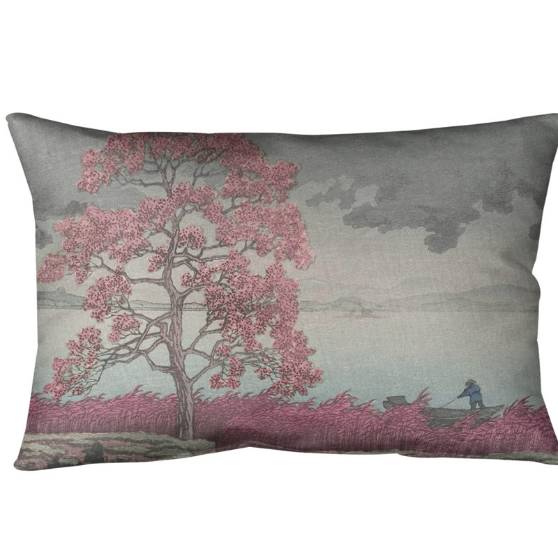 Hasui Kawase Reversible Pillow Cover, Pink, Spun Polyester