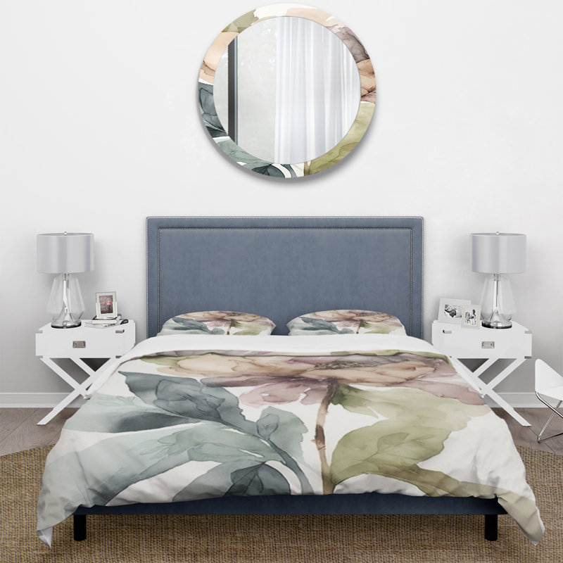 Queen Pink Watercolor Peony Floral Microfiber Duvet Cover Set