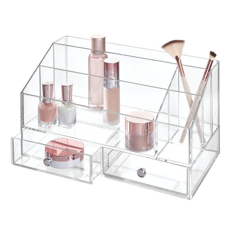 Clear Compact Acrylic Tiered Cosmetic Organizer with Drawers