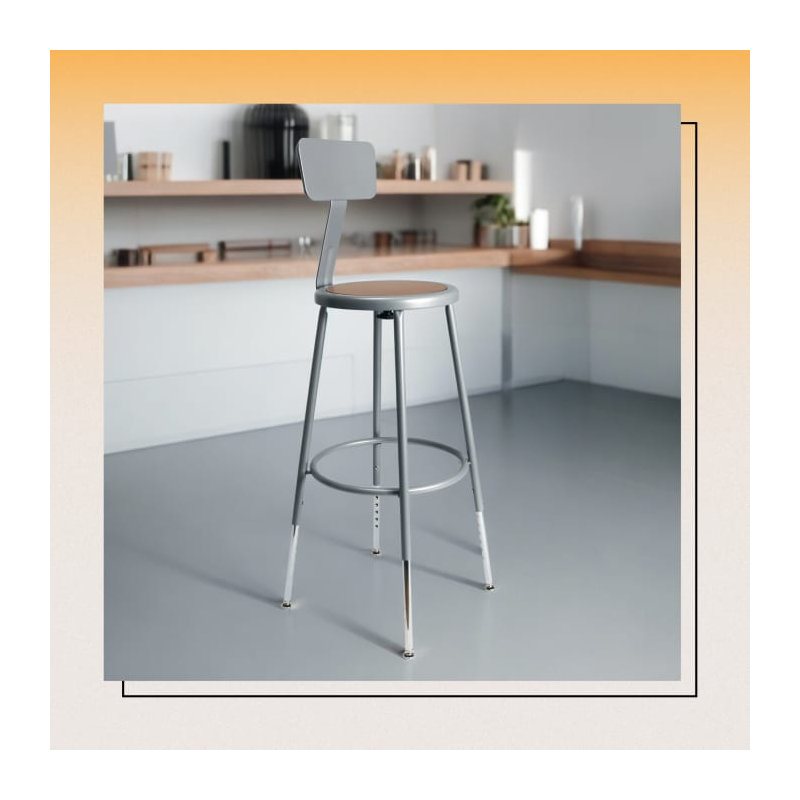 Felix Height Adjustable Steel Stool with Backrest, AssemblyReady, Gray, Bar Stool