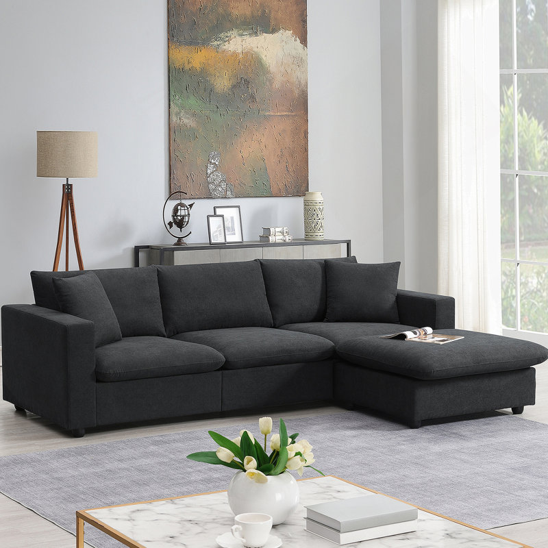 Ensemble de canapé modulaire en polyester avec 2 coussins gratuits et repose-pieds convertible