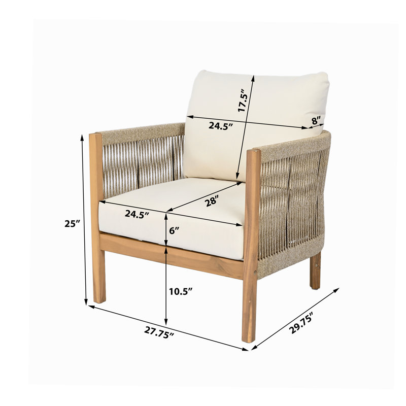 Harrill Outdoor Acacia Wood Club Chair With Cushions, Teak/Beige
