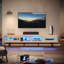 Meuble télé 70 po Mid-Century avec lumières DEL, portes coulissantes et console multimédia pour téléviseur de 75 po ou moins-22732285