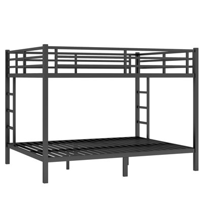 Black Queen over Queen Bunk Bed with Steel Frame, Space Saving Metal Bed for Everyday Use