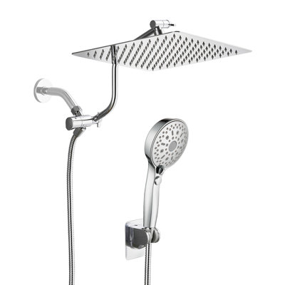 Adjustable 12" High Pressure Dual Shower Head with 12-Spray Handheld Shower