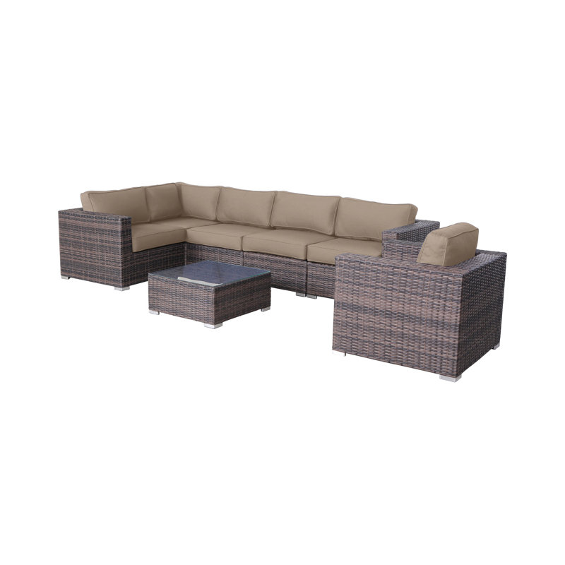 Ensemble de conversation pour 5 personnes avec coussins Sunbrella en osier Clem, Brun, Beige Sunbrella