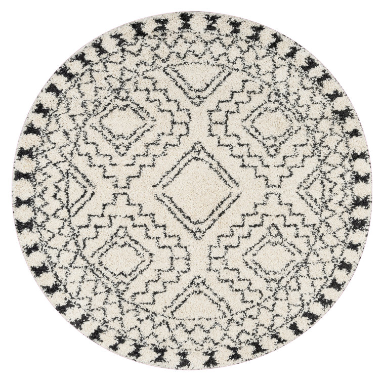 Adry Moroccan Shag Tasseled Cream/Charcoal Area Rug