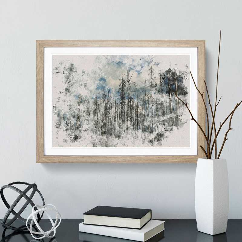 Winter Forest Vol.2 Watercolour - Picture Frame Graphic Art, Oak, 48cm H x 65cm W x 2cm D