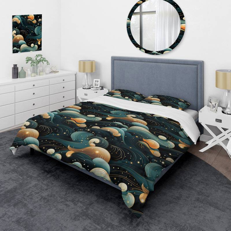 Celestial Dreams Galaxy Pattern VII Abstract Duvet Cover, Twin Duvet Cover + 1 Standard Sham