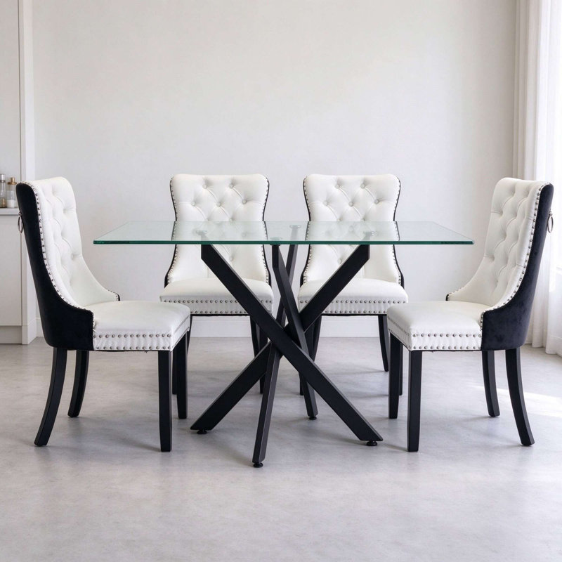 Meachum Dining Set, White/Black/Black, Black