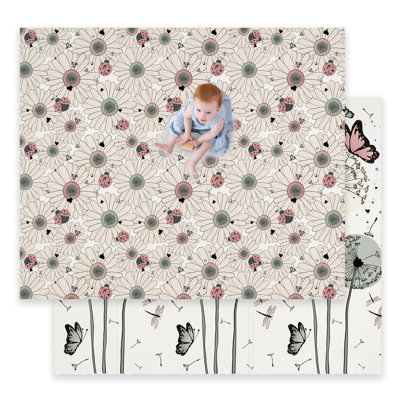 JumpOff Jo Foldable Foam Play Mat – Large Waterproof Baby & Toddler Activity Floor Mat, Double-Sided 70 x 59 Inch Play Surface - Daisy Bug