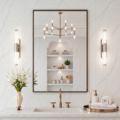 Lunara Metal Framed Rectangle Bathroom Wall Mirror with Tempered Glass
