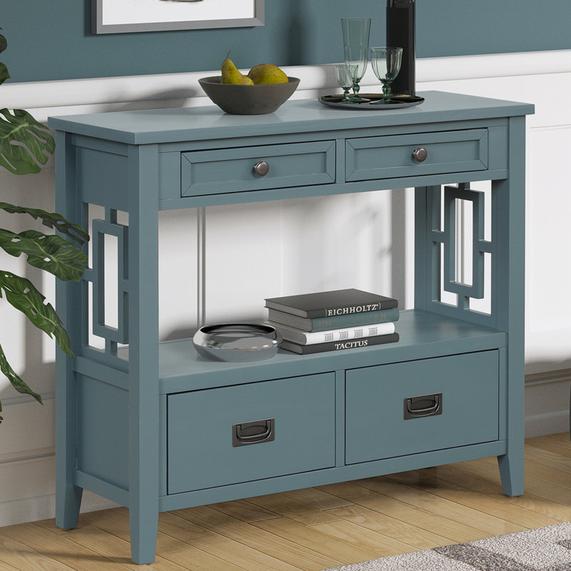Console Tevrat Vintage | 4 tiroirs et tablette ouverte | Bois de pin massif et panneau de fibres à densité moyenne | Style classique avec rangement spacieux | Table de salon / canapé d'entrée