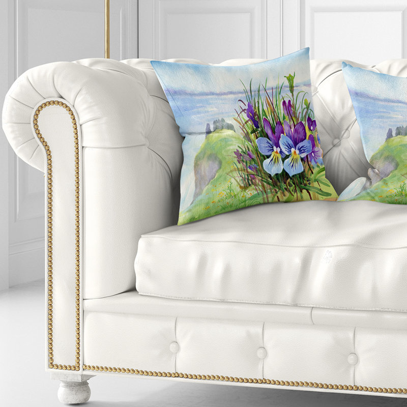 Coussin de fleurs florales violettes de printemps, 16 po x 1 po, Coussin décoratif