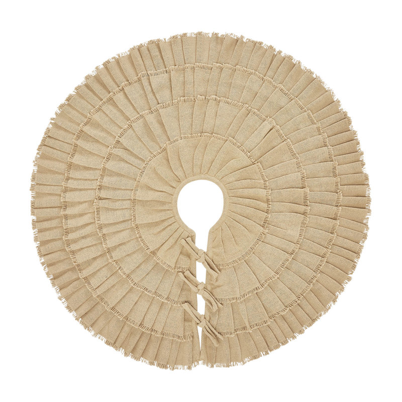 Yuletide Burlap Tan Ruffled Christmas Tree Skirt, 36 Inch