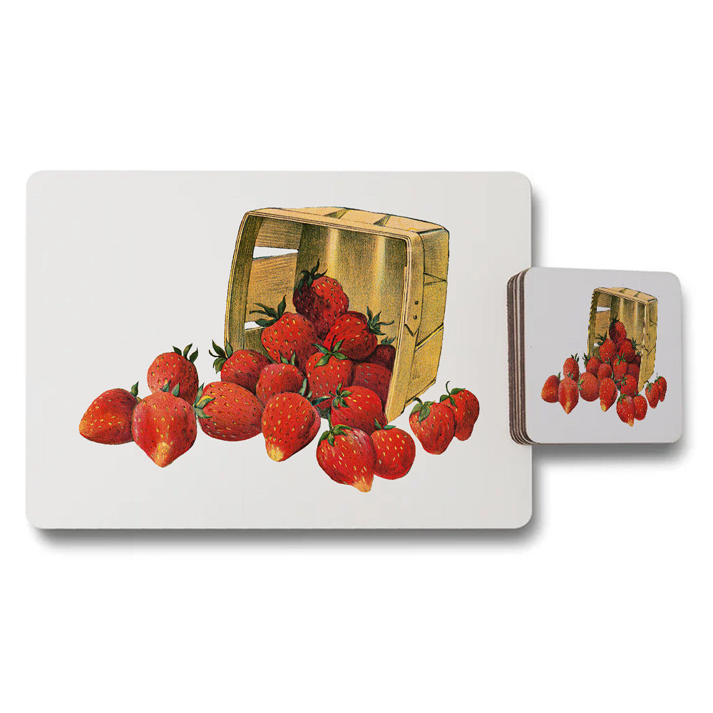 Strawberry Basket Design Placemats and Coaster Set