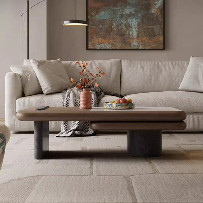 Table basse brune en fritté brun + bois massif