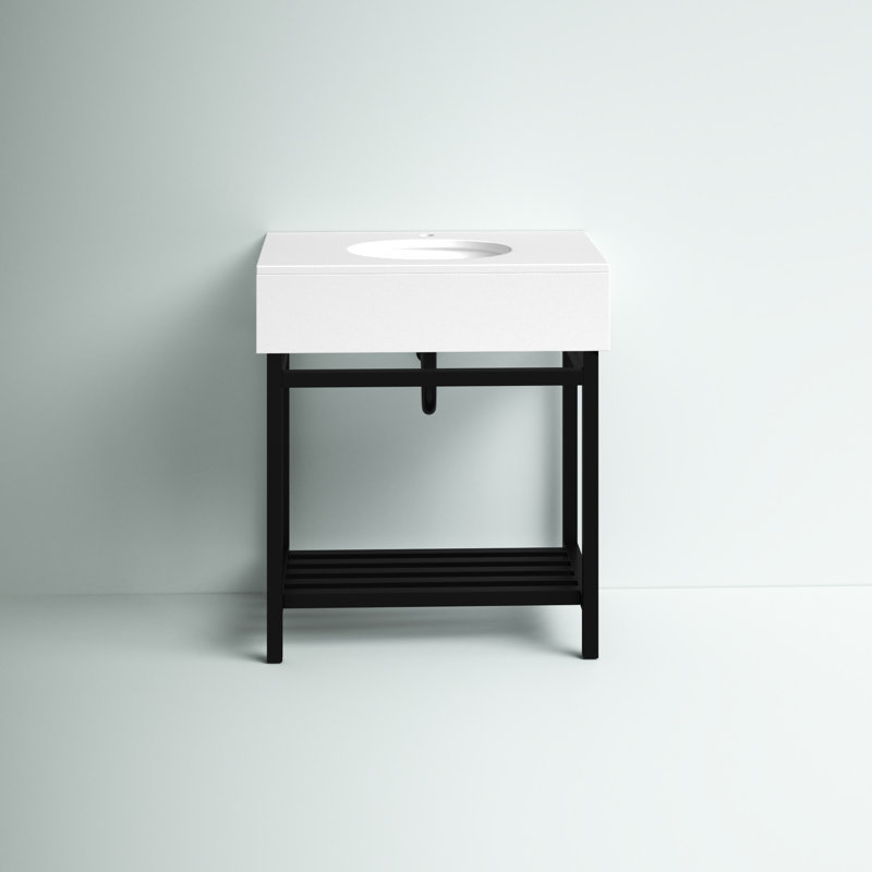 Whittier 30'' Single Bathroom Vanity with Stone Top, Black Metal / White
