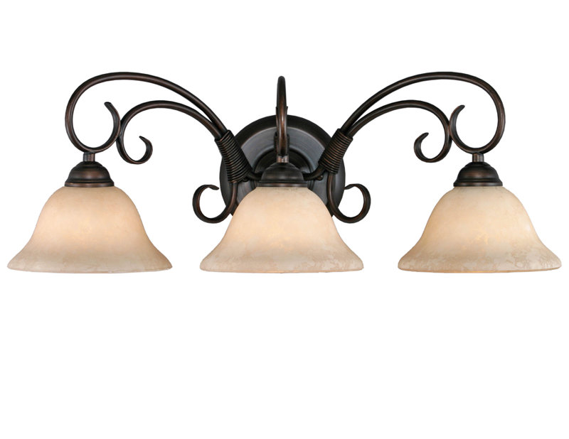 Éclairage pour meuble-lavabo à intensité variable Karcher, Bronze huilé, Verre pierre à thé, Trois lumières