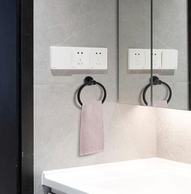 Porte-serviettes pour salle de bain mural anneau de serviette noir mat Porte-serviettes en acier inoxydable