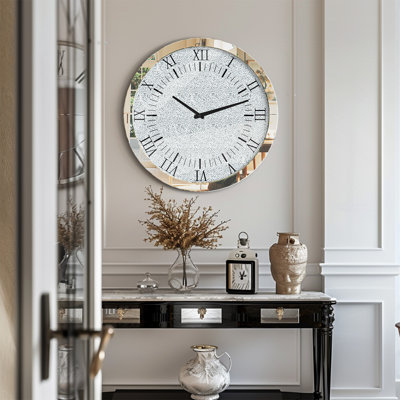 Round Wall Clock Twinkle Crystal Diamond Wall Clock With Silver Beveled Glass Edging