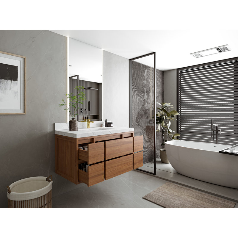 Meuble-lavabo simple 42 po avec plateau en quartz Madison, Blanc