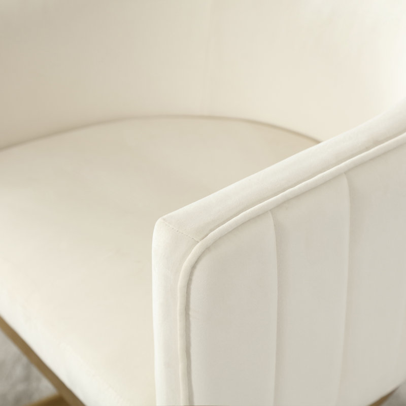 White Velvet Upholstered Side Chair with Gold Metal Frame