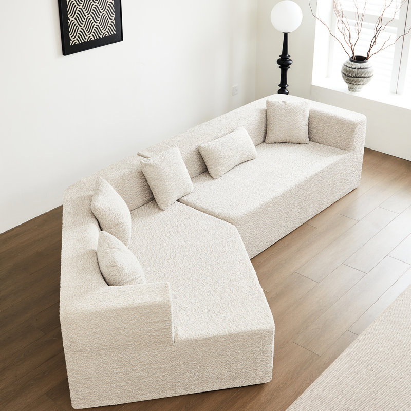 127,5 po avec assise profonde, sans assemblage - Support en mousse à haute densité géométrique moderne, respirant, peu encombrant, beige, 127,5 po, conception du siège en forme de nuage