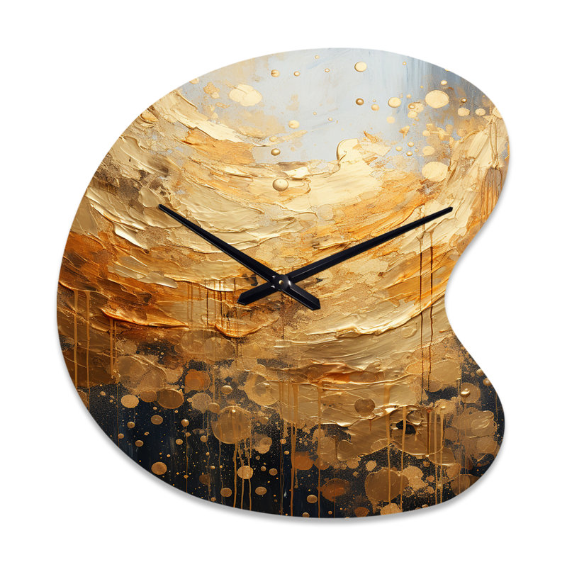 Horloge murale asymétrique en métal doré et doré Golden Gleam II - Collages abstraits, Petit