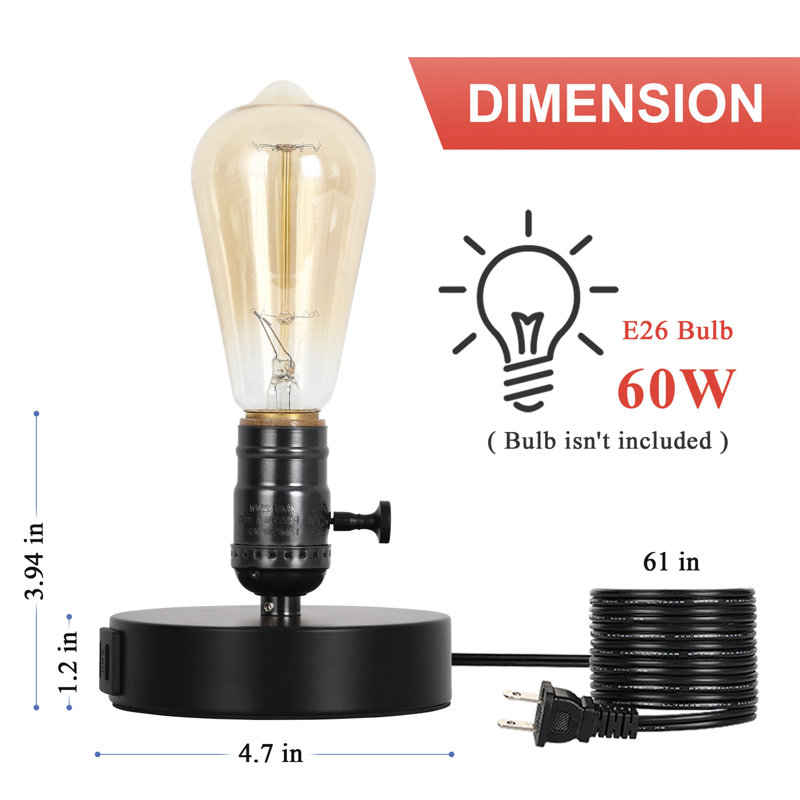 Lampe de bureau avec 2 ports de charge USB et interrupteur rotatif marche / arrêt noir
