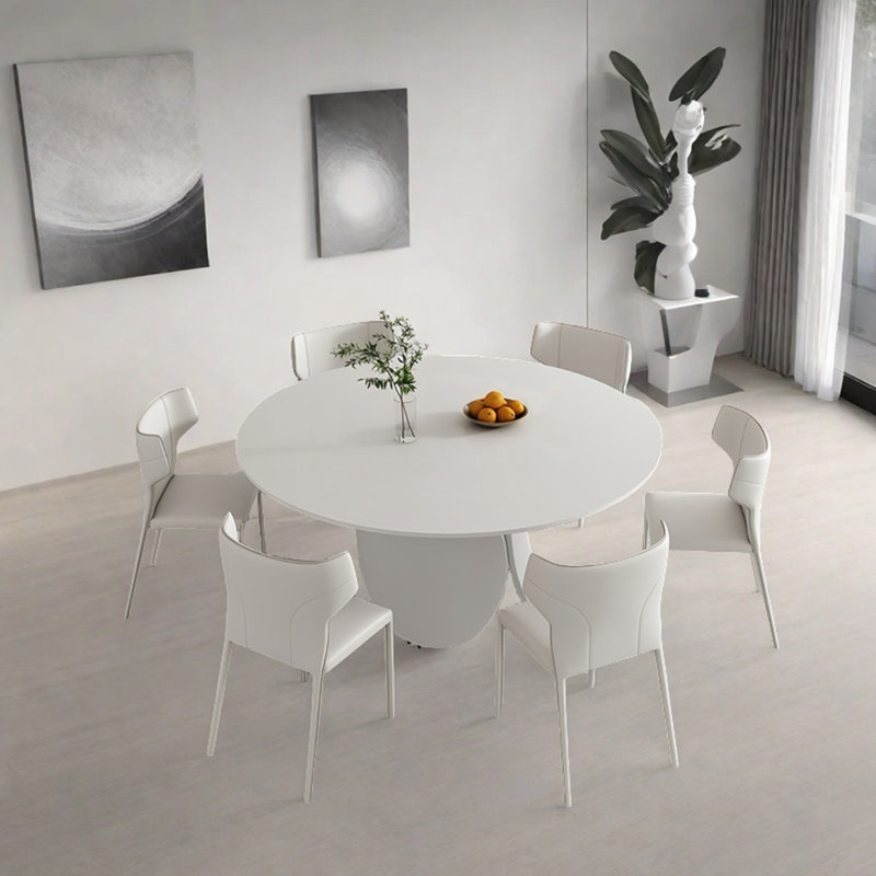 Minimalist style pure white dining table and chair, 29.5"H x 53.1"L x 53.1"W
